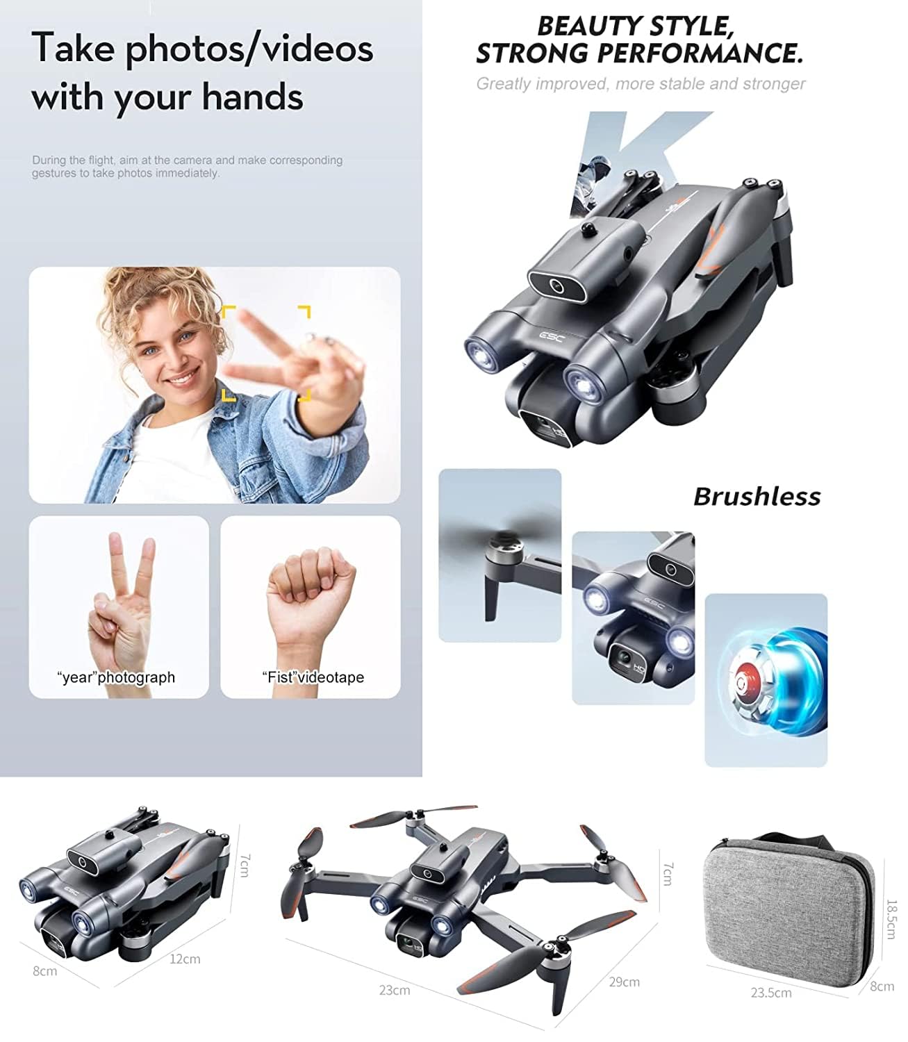 Smart Drone with Camera for adults,Obstacle Avoidance,120°Remote Control  Adjustable Lens,Foldable FPV Drones,One-key start /Altitude Hold/Gestures